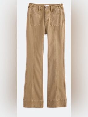 Boot-Cut Hihj rise Jeans in Tan with patch pocket